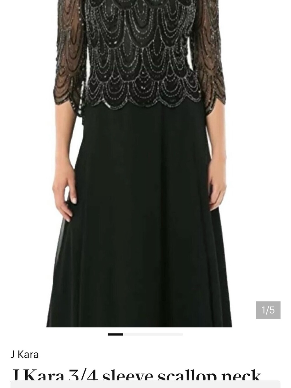 J Kara 3/4 sleeve scallop neck gown